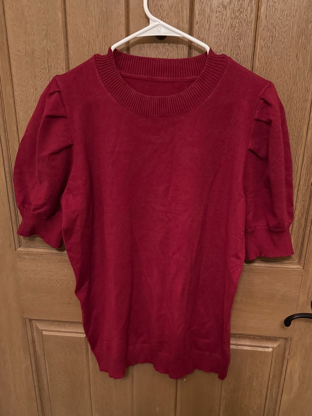 Women's Crew Neck Short-Sleeve Sweater, Red